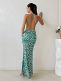 Sweet Fresh Floral Backless Halter Vacation Dress