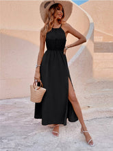 Solid Color Slit Thigh Long Sexy Halter Dress