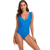 Womens Sexy Deep Swimsuit With Ruffled Edges