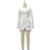 Solid-Color Pleated Short Dress Wraps The Hips