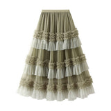 FASHION FLOWY TULLE TIERED DANCE MIDI SKIRT_CWBMS0387