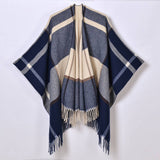 Women Thickened Tassel Pinstripe Shawl Cape_Cwasc0940