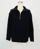 Solid-Color High-Neck Zipper Lapel Sweater