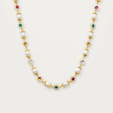 PEARL COLORFUL FLOWER RHINESTONE NECKLACE_CWMM5343