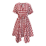 V-Neck Plaid Irregular Dress