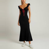 Solid Color Fishtail Skirt With Ruffled Lace