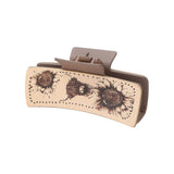 Western Bull Print Leather Hair Claw For Women_Cwasc1631