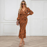 V-Neck Belted Floral Mermaid Maxi Dress