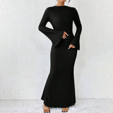 Trumpet Sleeve Long Fishtail Floor-Length Dress