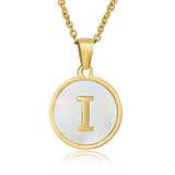 CIRCULAR SHELL ENGLISH LETTER PENDANT NECKLACE_CWAJE0675