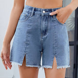 Washed Denim Cutoff Shorts With Side Slit