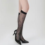 Women Fishnet Ultra Thin Stay Up Knee High Socks_Cwms0232