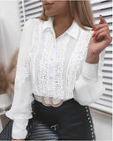 Solid Color Lace V-Neck Cardigan Shirt For Women
