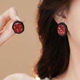 Vintage Red Pleated Oval Earrings_Cwasc1324