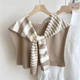 STRIPED KNIT SHAWL NECK SHOULDER WRAP_CWASC0843