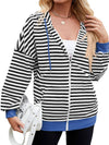 Cwoco0879_Casual Contrast Stripe Hooded Zip-Up Sweatshirt