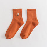 SOLID COLOR DAISY SOCKS COTTON MID CALF STYLE_CWMS088