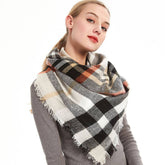 RAINBOW PLAID SCARF TRIANGLE WINTER SHAWL_CWASC0116