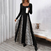 Vintage Highwaisted Leopard-Print Patchwork Dress