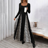 Vintage Highwaisted Leopard-Print Patchwork Dress