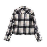 Vintage Baggy Lapel Long-Sleeved Plaid Jacket