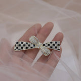 BLACK AND WHITE CHECKERBOARD RHINESTONE HAIRPIN_CWAHA4774