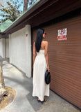 Solid-Color Strapless Waist-Cinching Long Dress