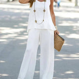 Stylish Crew-Neck Tank Top Wide-Leg Pant Suit