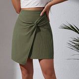 HIGH WAIST COTTON AND LINEN TWISTED SKIRT_CWBSS0401
