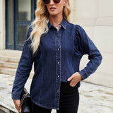 Washed Shoulder-Shrugging Denim Long Sleeve Shirt