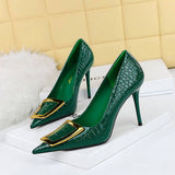 Women Shallow Pointed Toe Metal Buckle High Heels