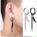 NEW FEATHER SINGLE BLACK CHAIN EARRING_CWAJE2451