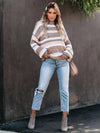 Pullover Spliced Striped Ol Tunle Crew-Neck Sweater