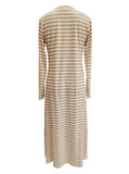 Striped V-Neck Long Sleeve Casual Long Dress