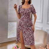 Square-Neck Pullover High-Waisted Elegant Dress