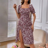 Square-Neck Pullover High-Waisted Elegant Dress