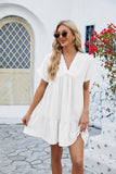 V Neck Solid Color Short Sleeve Pleated Dress_Cwdsd2696