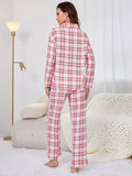 Two-Piece Red Plaid Long-Sleeved Loungewear