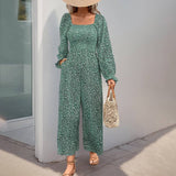 Square Neck Long Sleeve Floral Jumpsuit