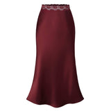 LACE WAIST SATIN SKIRT ELASTIC HIP LONG SKIRT_CWBSS0406