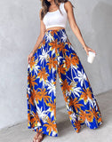 Tropical Print Retro Floral Print Wide Leg Pants