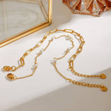 18K GOLD DOUBLE LAYER PEARL PAPERCLIP ANKLET_CWAJE4849