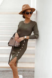 Temperament Slit Solid Color Button Knit Dress