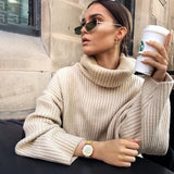 Solid-Color High-Neck Loose Knitted Sweater