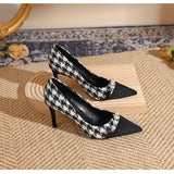 THOUSAND BIRD PLAID SLIM HEEL HIGH HEELS_CWSHH0024