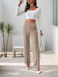 Solid-Color Slit Straight-Leg Versatile Pants