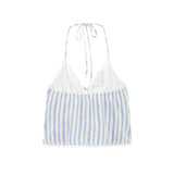 STRIPED HALTER TIE CAMI WITH LACE PATCHWORK_CWTHT0250