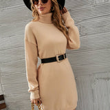 Solid Color Turtleneck Short Slimming Sweater Dress