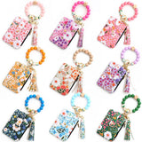 FLORAL PU WALLET WITH BEAD BRACELET CARD HOLDER_CWAB4955