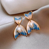 OCEAN WIND OIL DROP DOUBLE FISHTAIL PEARL EARRINGS_CWAJE2350